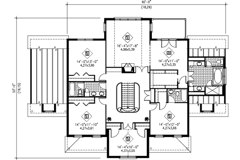 House Design - Floor Plan - Upper Floor for European House Plan #25-297 - 5 bed, 3.5 bath