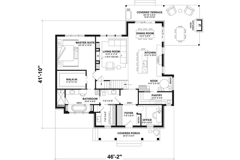 Architectural House Design - Floor Plan - Main Floor for Classical House Plan #23-2839 - 3 bed, 2.5 bath
