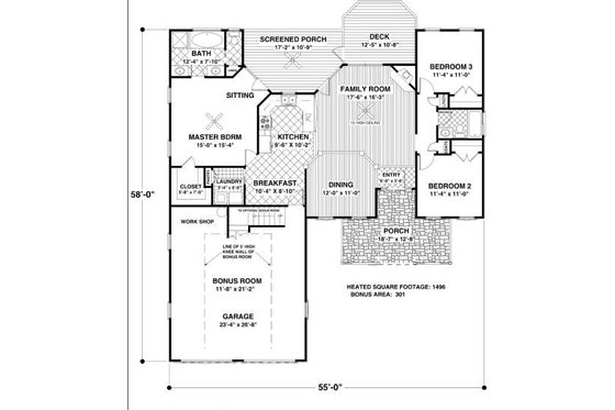 Floor Plan - Main Floor for Country House Plan #56-548 - 3 bed, 2 bath