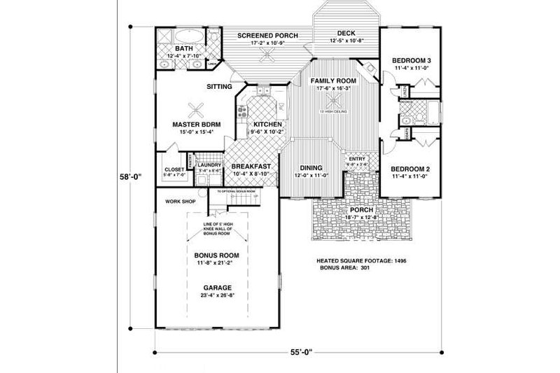 Dream House Plan - Floor Plan - Main Floor for Country House Plan #56-548 - 3 bed, 2 bath