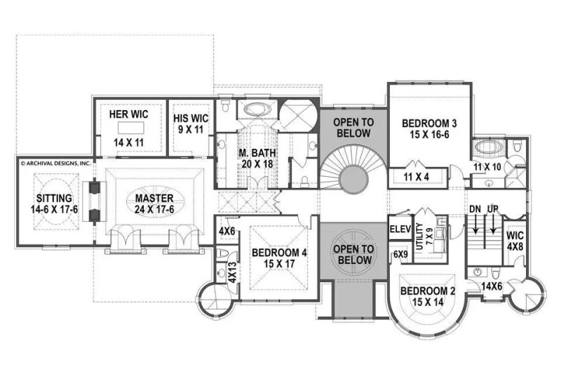 Architectural House Design - Floor Plan - Upper Floor for European House Plan #119-481 - 5 bed, 5 bath