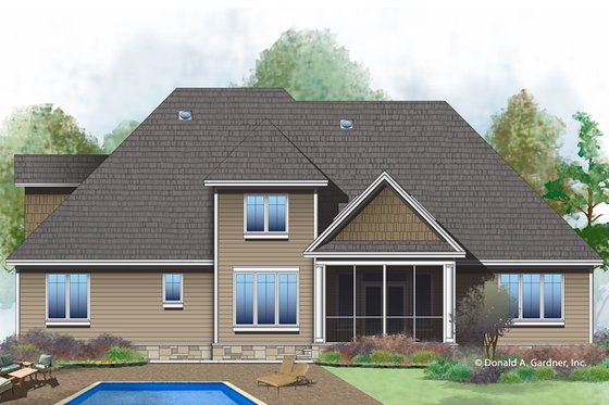 Exterior - Rear Elevation for European House Plan #929-1022 - 5 bed, 4 bath