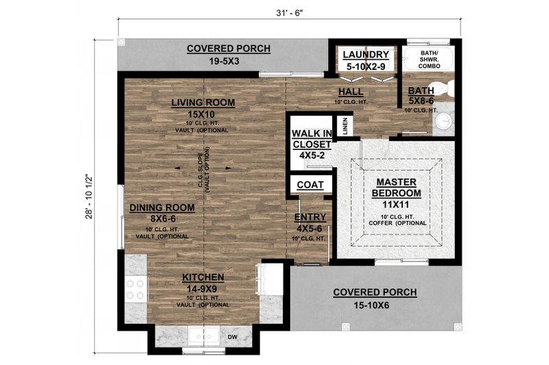 House Blueprint - Floor Plan - Main Floor for Ranch House Plan #1077-8 - 1 bed, 1 bath