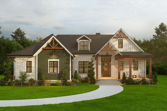 Exterior - Front Elevation 5 for Ranch House Plan #54-565 - 3 bed, 2.5 bath