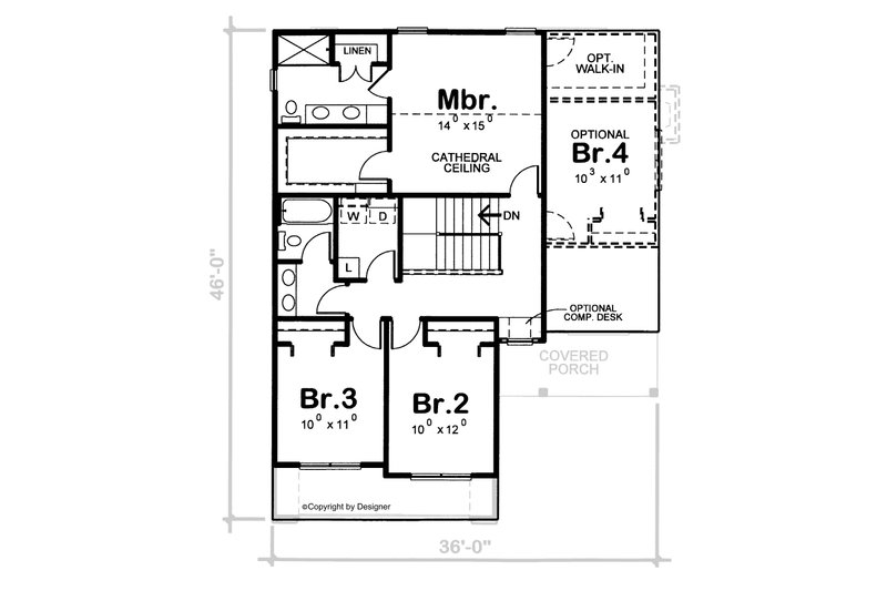House Blueprint - Floor Plan - Upper Floor for Traditional House Plan #20-2087 - 3 bed, 2.5 bath