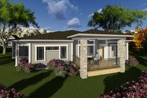 Exterior - Rear Elevation for Ranch House Plan #70-1266 - 3 bed, 2.5 bath