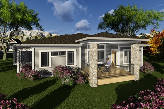 Exterior - Rear Elevation for Ranch House Plan #70-1266 - 3 bed, 2.5 bath