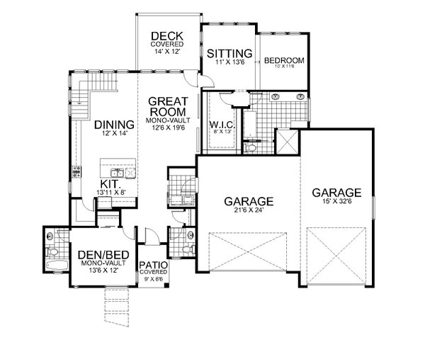 House Blueprint - Floor Plan - Main Floor for Contemporary House Plan #112-201 - 2 bed, 2.5 bath