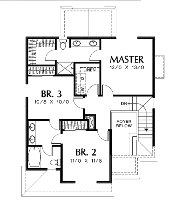 Traditional Floor Plan - Upper Floor Plan #48-136
