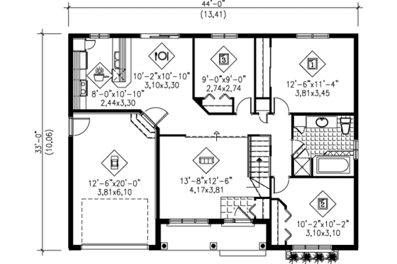 Floor Plan - Main Floor for Ranch House Plan #25-1050 - 3 bed, 1 bath
