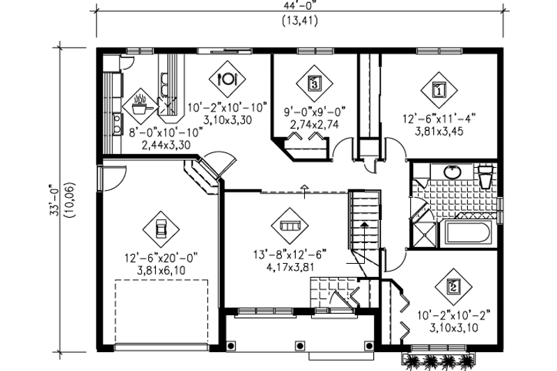 Architectural House Design - Floor Plan - Main Floor for Ranch House Plan #25-1050 - 3 bed, 1 bath