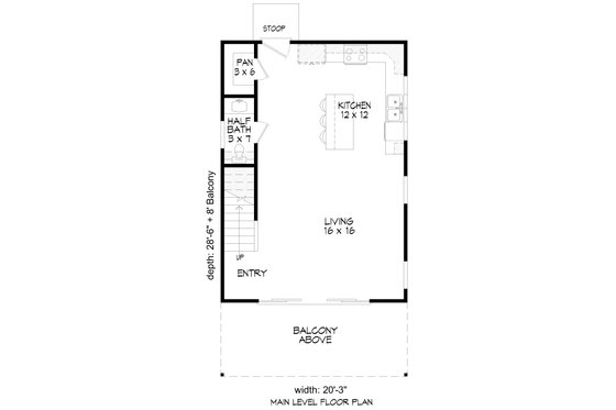 Floor Plan - Main Floor for Craftsman House Plan #932-1249 - 1 bed, 1.5 bath