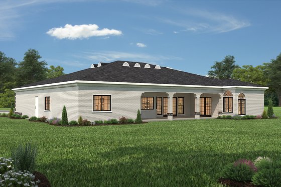 Exterior - Rear Elevation for Adobe / Southwestern House Plan #1-1136 - 4 bed, 3 bath