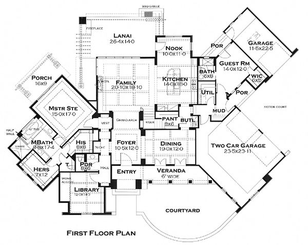 Architectural House Design - Main Level Floor Plan - 3200 square foot European home