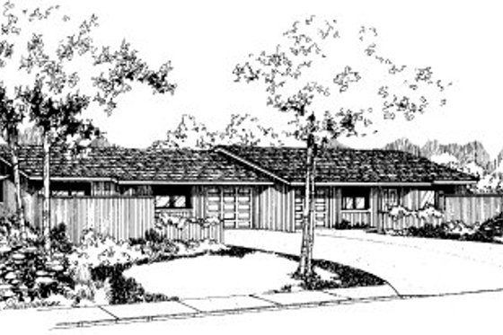 Exterior - Front Elevation for Ranch House Plan #303-427 - 2 bed, 2 bath
