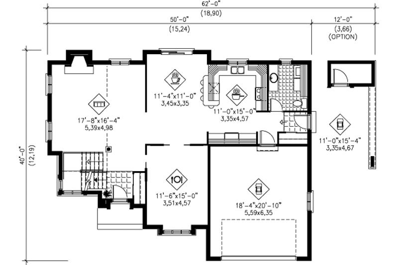 House Plan Design - Floor Plan - Main Floor for European House Plan #25-2129 - 3 bed, 2.5 bath