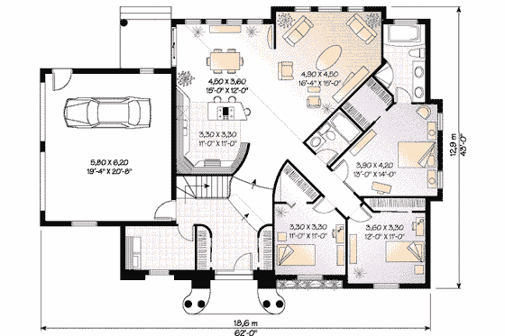 Floor Plan - Main Floor for European House Plan #23-127 - 3 bed, 2 bath
