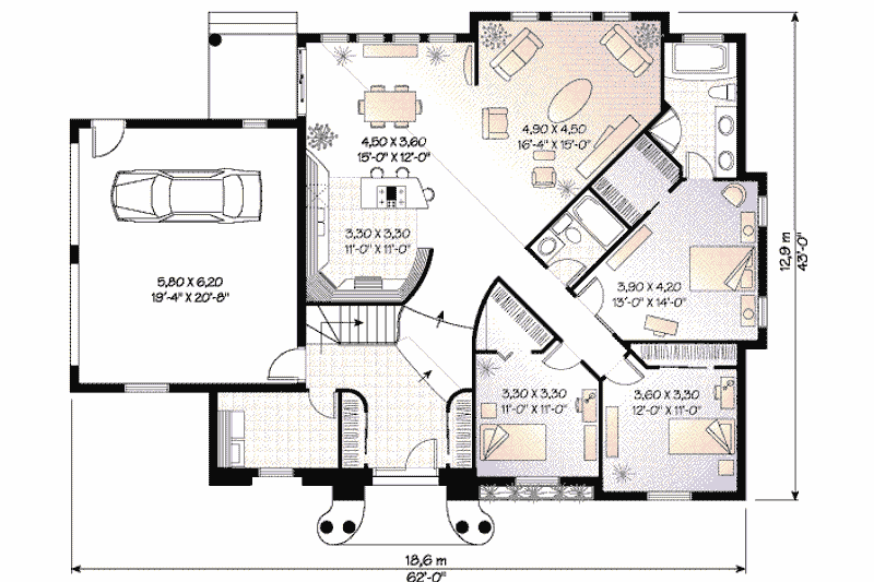 Home Plan - Floor Plan - Main Floor for European House Plan #23-127 - 3 bed, 2 bath