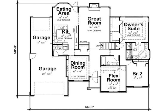 Floor Plan - Main Floor for Traditional House Plan #20-2419 - 2 bed, 2 bath