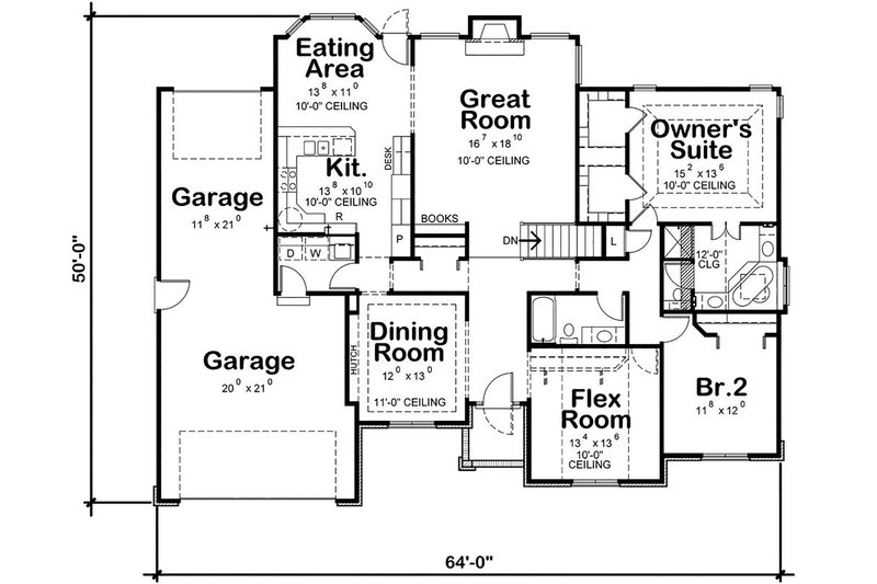 House Plan Design - Floor Plan - Main Floor for Traditional House Plan #20-2419 - 2 bed, 2 bath