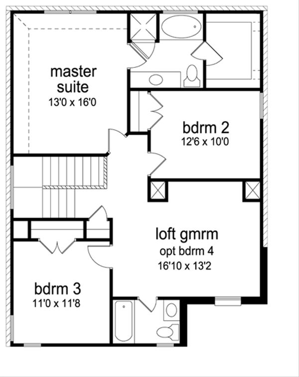 House Blueprint - Traditional Floor Plan - Upper Floor Plan #84-554