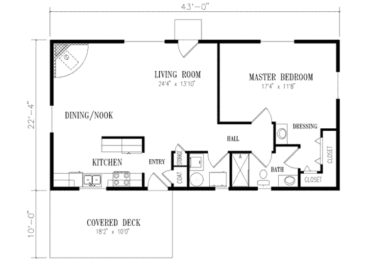 Home Plan - Floor Plan - Main Floor for Ranch House Plan #1-135 - 1 bed, 1 bath