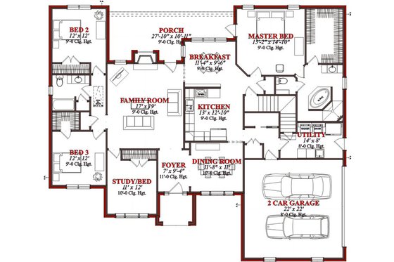 Floor Plan - Main Floor for Traditional House Plan #63-201 - 4 bed, 2.5 bath