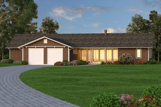 Exterior - Front Elevation for Ranch House Plan #445-5 - 3 bed, 2.5 bath