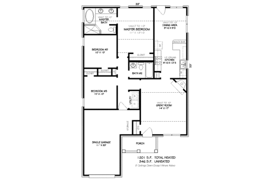 Floor Plan - Main Floor for Traditional House Plan #424-51 - 3 bed, 2 bath