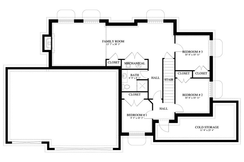 House Blueprint - Floor Plan - Lower Floor for Traditional House Plan #1060-135 - 4 bed, 2.5 bath