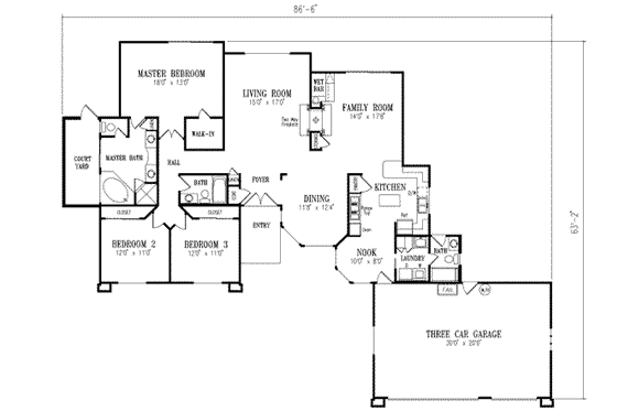 Floor Plan - Main Floor for Adobe / Southwestern House Plan #1-475 - 3 bed, 2.5 bath