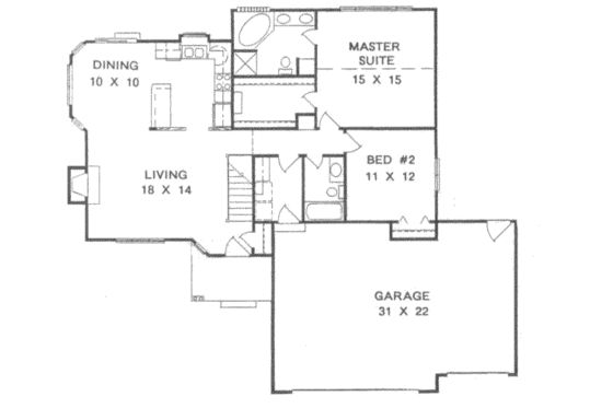 Floor Plan - Main Floor for Traditional House Plan #58-124 - 2 bed, 2 bath