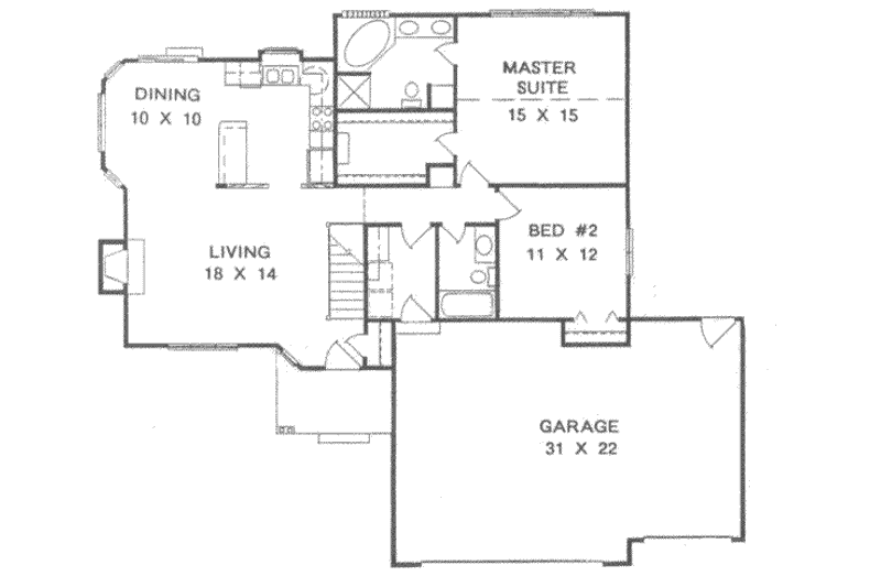 House Plan Design - Floor Plan - Main Floor for Traditional House Plan #58-124 - 2 bed, 2 bath