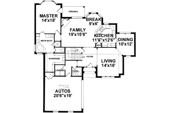 Floor Plan - Main Floor for European House Plan #141-107 - 3 bed, 2.5 bath