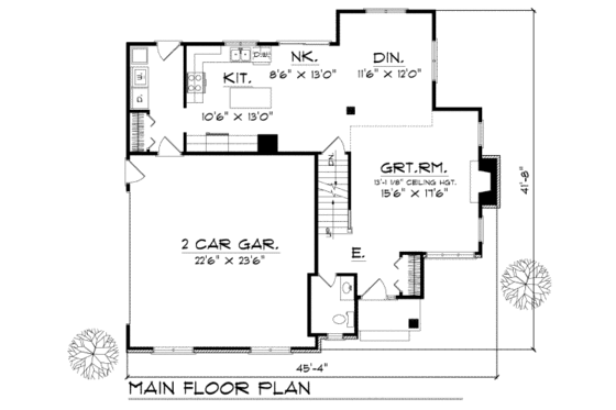 Floor Plan - Main Floor for Traditional House Plan #70-221 - 3 bed, 2.5 bath