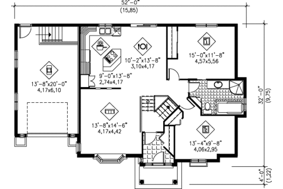 Floor Plan - Main Floor for Ranch House Plan #25-1138 - 2 bed, 1 bath