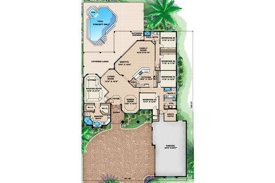 Floor Plan - Main Floor for Mediterranean House Plan #27-419 - 5 bed, 3 bath