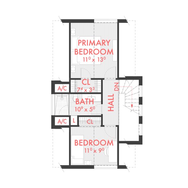 Architectural House Design - Floor Plan - Upper Floor for Contemporary House Plan #80-232 - 2 bed, 1.5 bath