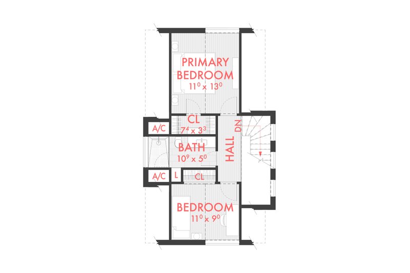 Architectural House Design - Floor Plan - Upper Floor for Contemporary House Plan #80-232 - 2 bed, 1.5 bath