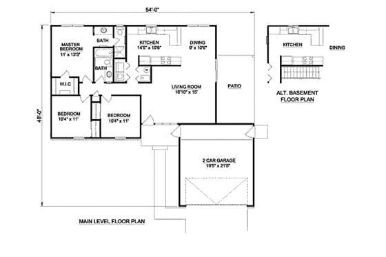 Floor Plan - Main Floor for Ranch House Plan #116-232 - 3 bed, 2 bath