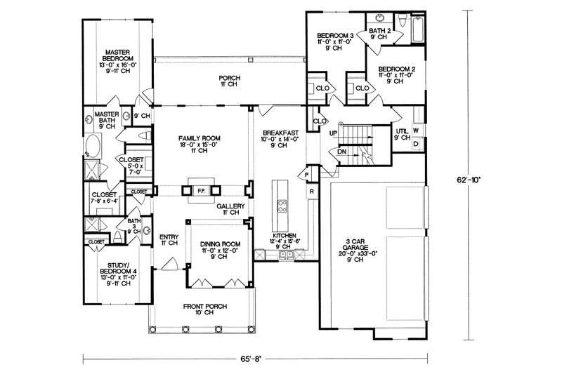 House Blueprint - Floor Plan - Main Floor for Craftsman House Plan #20-164 - 3 bed, 3 bath