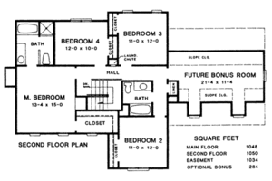 Floor Plan - Upper Floor for European House Plan #10-238 - 3 bed, 2.5 bath