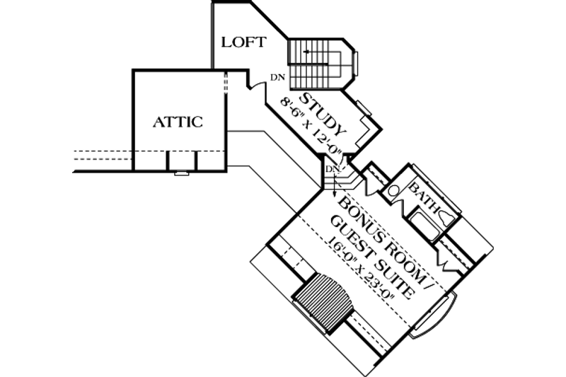 House Blueprint - Floor Plan - Upper Floor for European House Plan #453-90 - 4 bed, 4.5 bath
