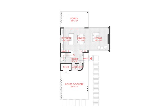 Floor Plan - Main Floor for Modern House Plan #80-226 - 3 bed, 2.5 bath