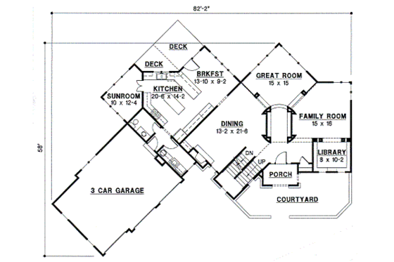 Floor Plan - Main Floor for European House Plan #67-574 - 3 bed, 3.5 bath