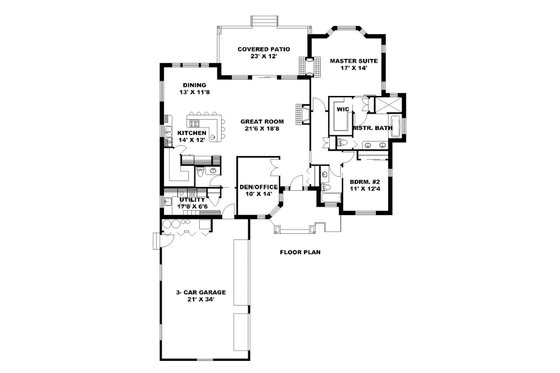 Floor Plan - Main Floor for Ranch House Plan #117-872 - 2 bed, 2.5 bath