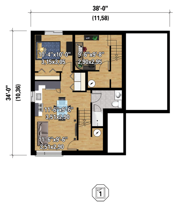 Contemporary Floor Plan - Lower Floor Plan #25-4401