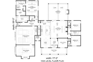 Floor Plan - Main Floor for Farmhouse House Plan #932-1125 - 3 bed, 2.5 bath