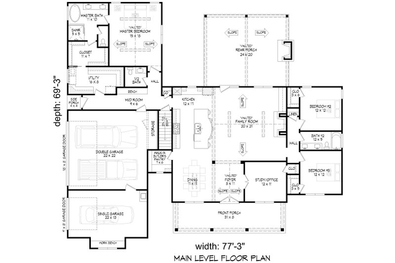 Home Plan - Floor Plan - Main Floor for Farmhouse House Plan #932-1125 - 3 bed, 2.5 bath