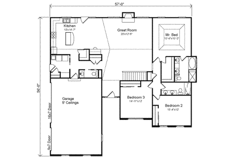 House Plan Design - Floor Plan - Main Floor for Ranch House Plan #22-457 - 3 bed, 3 bath